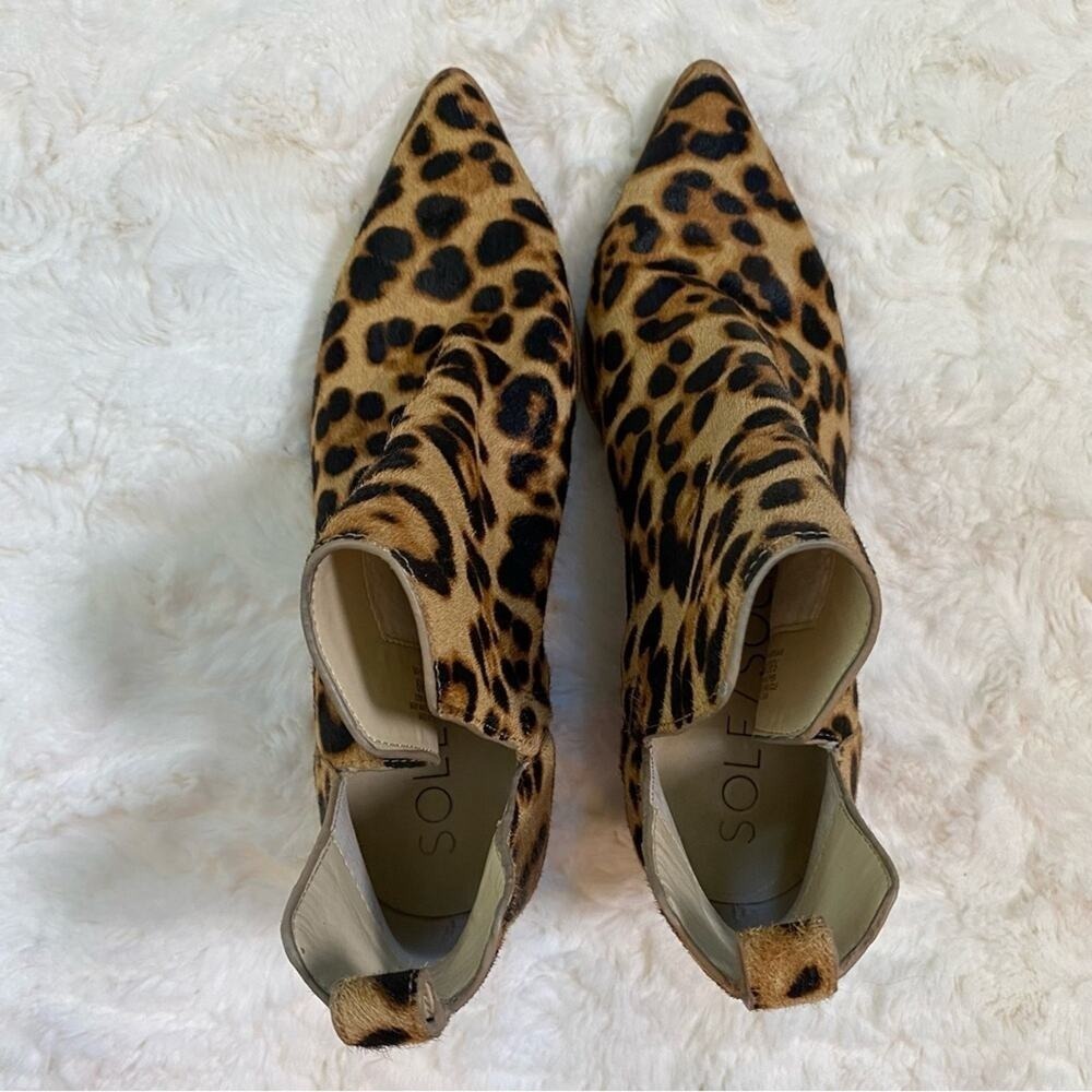 Sole Society Womens Heeled Ankle Bootie Size 6 Laurelah 2 Leopard Print Cow Hair - Picture 7 of 13